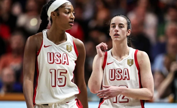 CAITLIN CLARK AND ANGEL REESE PUT RIVALRY ASIDE TO HAVE FUN WITH TEAM USA