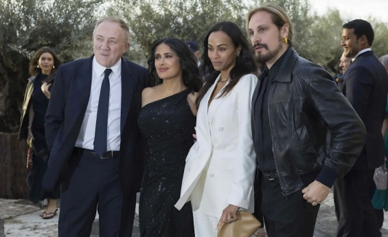 ZOE SALDAÑA AND SALMA HAYEK TURN HEADS DURING A GLAMOROUS EVENING OUT IN A VENICE DOUBLE DATE WITH THEIR HUSBANDS.