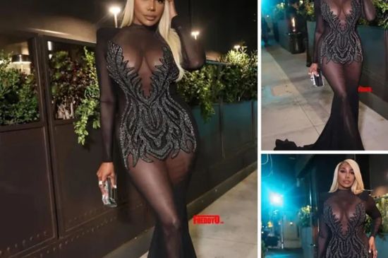 NENE LEAKES ALMOST SQUEEZES OUT OF HER SHEER NECKLINE HIGH-CUT DRESS